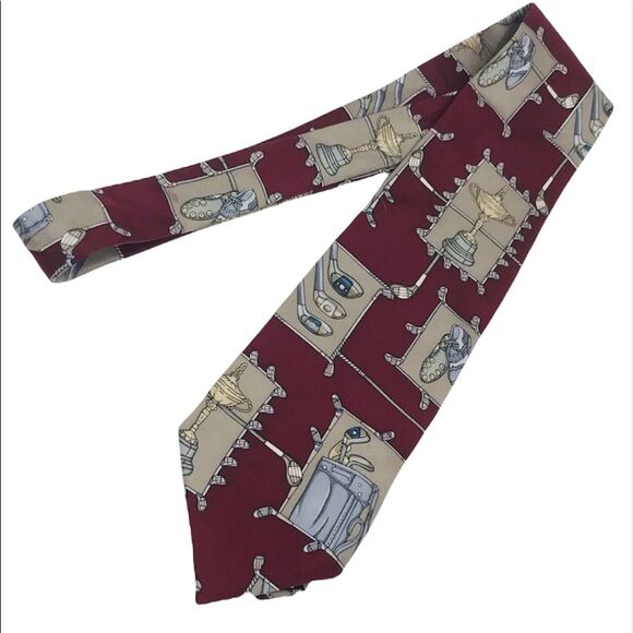Wembley Golfers Tie Maroon Tan - Picture 3 of 5